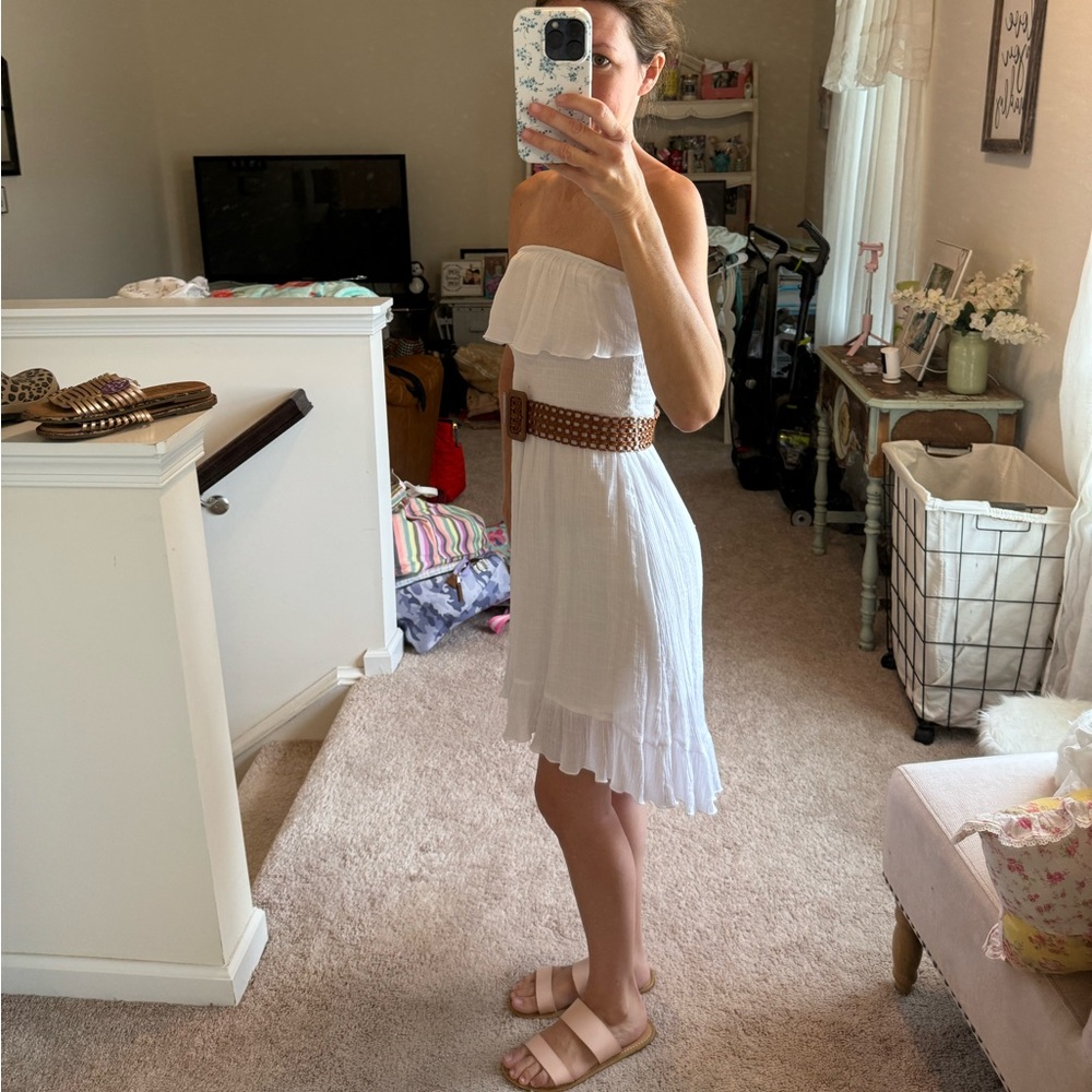 White strapless belted hi low dress - Picture 11 of 15